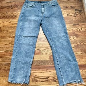 Mid blue wash long leg straight jean